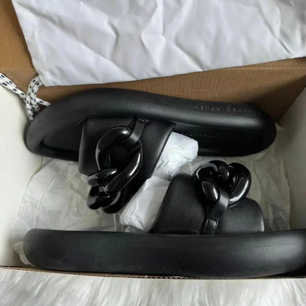 Stella McCartney Black Puffy Air Slide Chain Link Sandal Size EU 38/ US 8